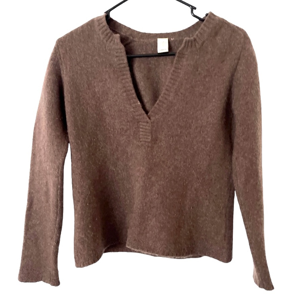 Kinross Cashmere Split V Neck Sweater Mushroom Brown